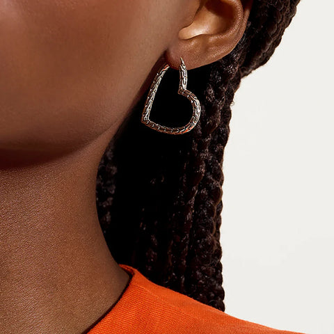 John Hardy Essential Heart Hoop Earrings, Sterling Silver, 31.7MM EB98969
