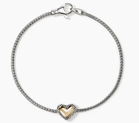 John Hardy Essential Heart Bracelet, Sterling Silver, Gold, 1.8MM BUZZ98965