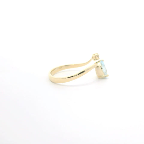 YELLOW GOLD AQUAMARINE AND DIAMOND BYPSS RING 200-04186