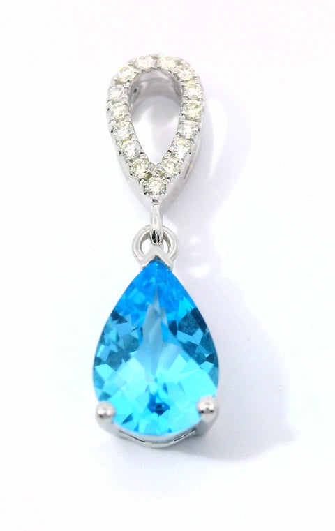 14KT WHITE GOLD BLUE TOPAZ PENDANT 230-02445