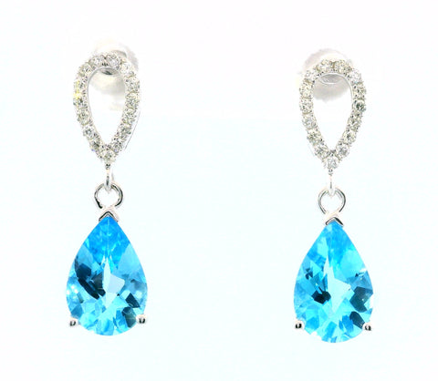 14KT WHITE GOLD BLUE TOPAZ DANGLE EARRINGS 210-03273
