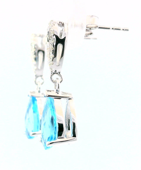 14KT WHITE GOLD BLUE TOPAZ DANGLE EARRINGS 210-03273