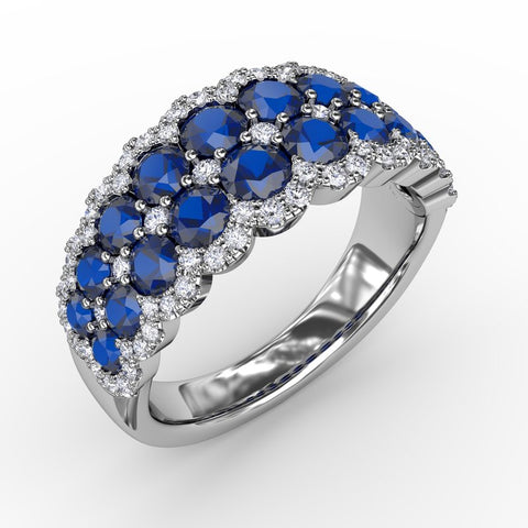 Sapphire and Diamond Double Row Ring R1636S