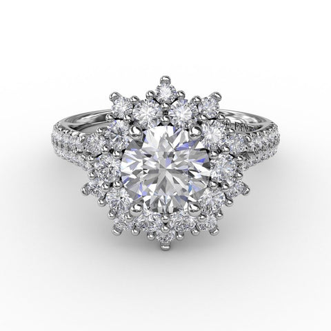 Fana Contemporary Floral Halo Engagement Ring With Double-Row Pavé Band 3234
