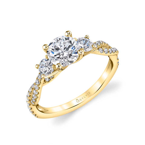 Sylvie Gina Woven Round Three Stone Engagement Ring S1940S