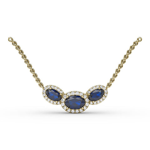FANA Sapphire and Diamond Three-Stone Oval Pendant P1644S