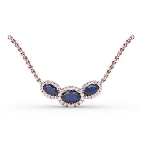 FANA Sapphire and Diamond Three-Stone Oval Pendant P1644S