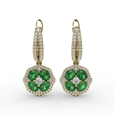 FANA Emerald and Diamond Cluster Drop Earrings ER1576E