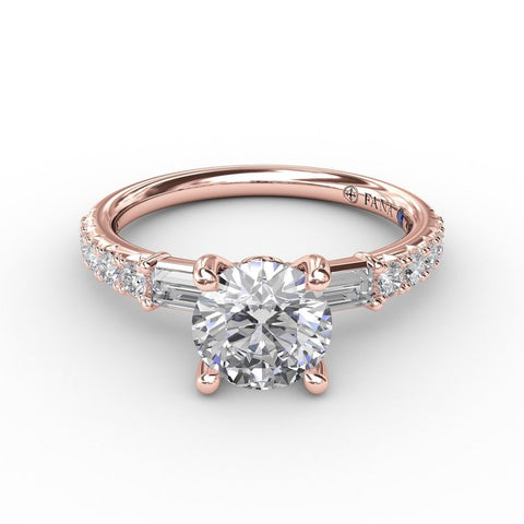 Fana Contemporary Diamond Solitaire Engagement Ring With Baguettes 3327