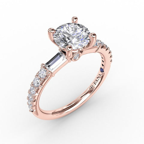 Fana Contemporary Diamond Solitaire Engagement Ring With Baguettes 3327