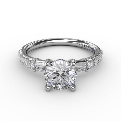 Fana Contemporary Diamond Solitaire Engagement Ring With Baguettes 3327