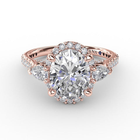 Fana Oval Diamond Halo Engagement Ring With Pear-Shape Diamond Side Stones 3280