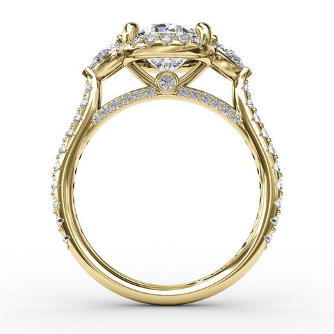 Fana Oval Diamond Halo Engagement Ring With Pear-Shape Diamond Side Stones 3280