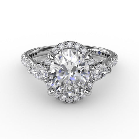 Fana Oval Diamond Halo Engagement Ring With Pear-Shape Diamond Side Stones 3280