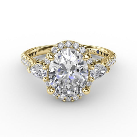 Fana Oval Diamond Halo Engagement Ring With Pear-Shape Diamond Side Stones 3280
