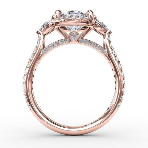 Fana Oval Diamond Halo Engagement Ring With Pear-Shape Diamond Side Stones 3280