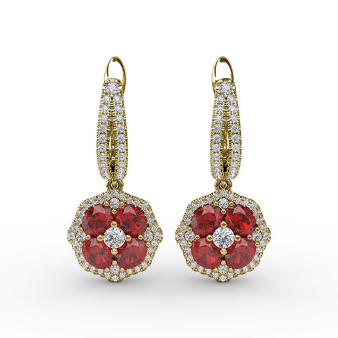 FANA Ruby and Diamond Cluster Drop Earrings ER1576R
