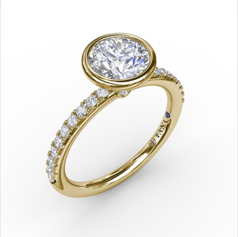 Fana Contemporary Bezel-Set Solitaire Engagement Ring With Diamond Band S3342