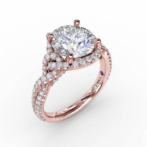 Fana Contemporary Round Diamond Halo Engagement Ring With Twisted Shank S3266