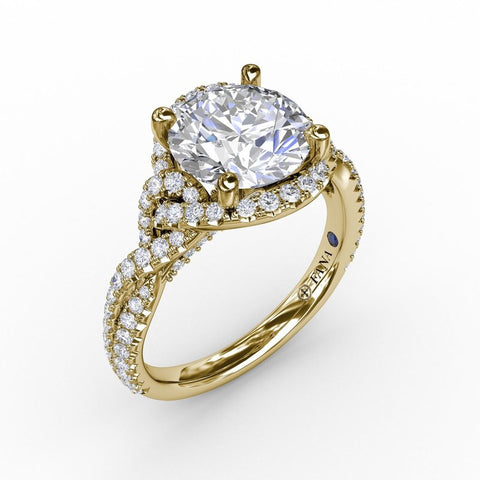 Fana Contemporary Round Diamond Halo Engagement Ring With Twisted Shank S3266
