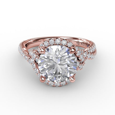 Fana Contemporary Round Diamond Halo Engagement Ring With Twisted Shank S3266