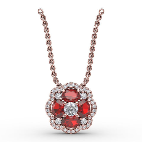 FANA Ruby and Diamond Cluster Pendant P1574R