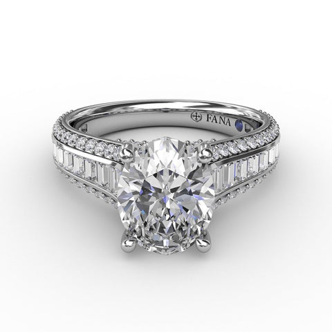 Fana Oval Diamond Solitaire Engagement Ring With Baguettes and Pavé S3310