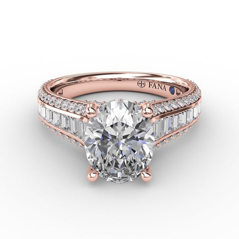 Fana Oval Diamond Solitaire Engagement Ring With Baguettes and Pavé S3310