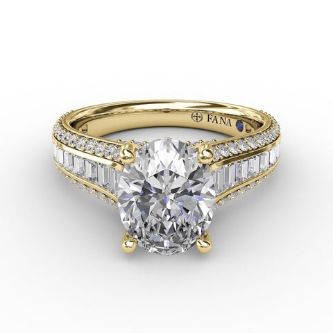 Fana Oval Diamond Solitaire Engagement Ring With Baguettes and Pavé S3310