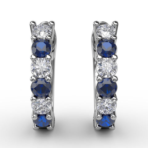 FANA Shared Prong Sapphire and Diamond Hoop Earrings ER1494S