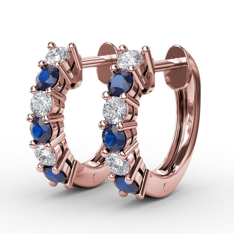 FANA Shared Prong Sapphire and Diamond Hoop Earrings ER1494S