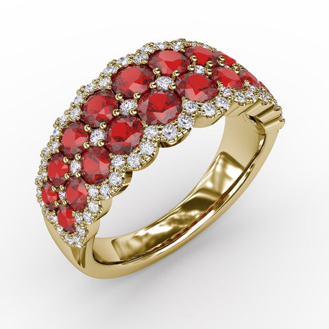 FANA Ruby and Diamond Double Row Ring R1636R