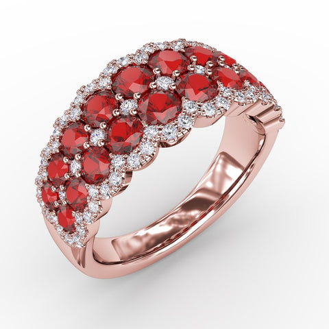 FANA Ruby and Diamond Double Row Ring R1636R
