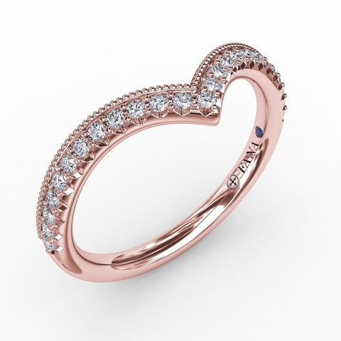 Fana French Pave Chevron Diamond Band with Milgrain Edging 7313