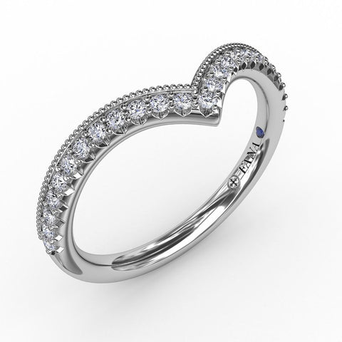 Fana French Pave Chevron Diamond Band with Milgrain Edging 7313