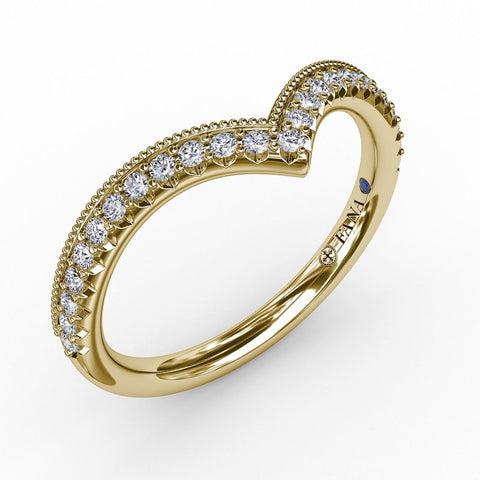 Fana French Pave Chevron Diamond Band with Milgrain Edging 7313