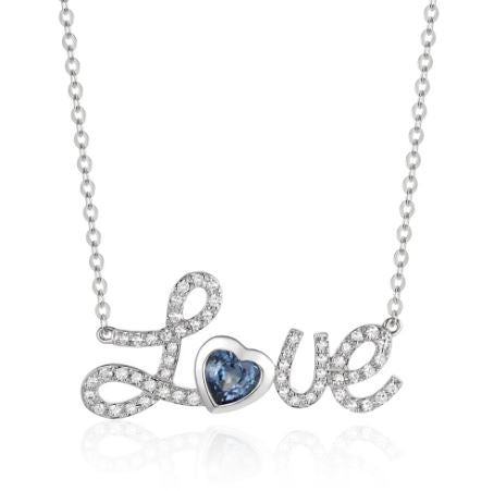 Luvente 14kt White Gold Sapphire/Diamond 'Love' Necklace N04240-SA.W