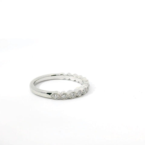 14K White Gold and Natural Diamond Milgrained Band