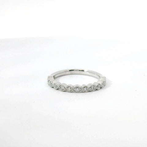 14K White Gold and Natural Diamond Milgrained Band