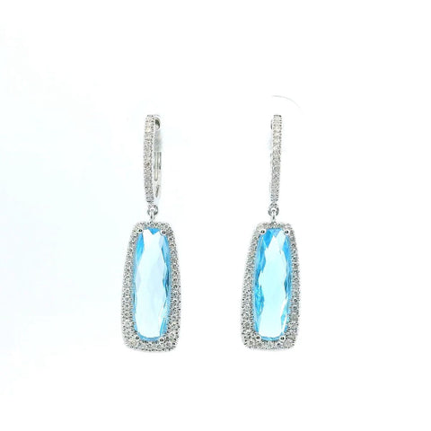 14K White Gold Swiss Blue Topaz Earrings with Diamond Accent 150-06776