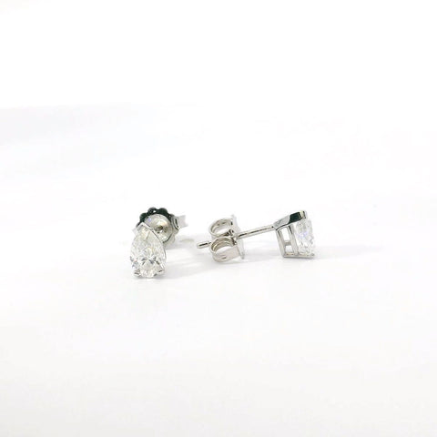 14K White Gold Pear Shape Diamond Stud Earrings