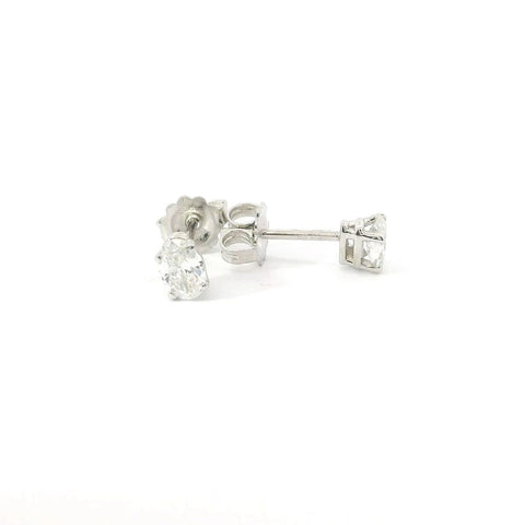 14K White Gold Oval Diamond Stud Earrings