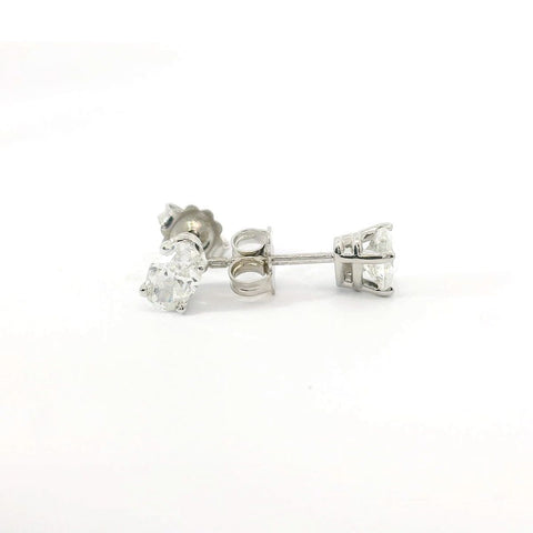 14K White Gold Oval Diamond Stud Earrings