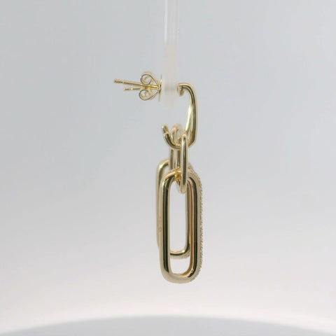 14K Yellow Gold Oval Link Dangle Diamond Earrings