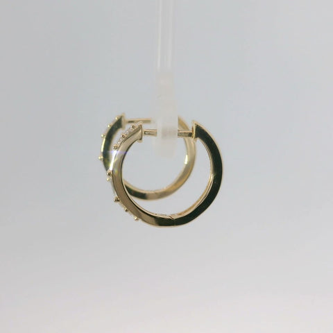 14K Yellow Gold Round and Baguette Diamond Hoop Earrings