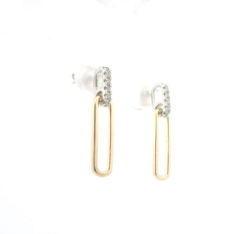 TWO TONE GOLD PAPER CLIP DIAMOND ACCENT EARRINGS 150-07079