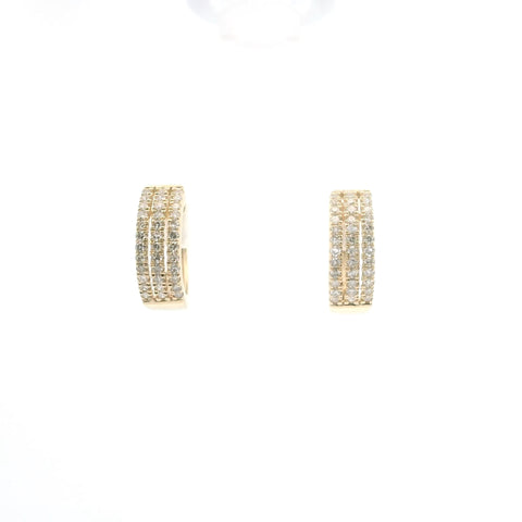 YELLOW GOLD TRIPLE ROW DIAMOND HUGGIE EARRINGS