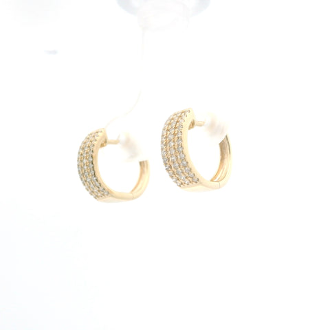 YELLOW GOLD TRIPLE ROW DIAMOND HUGGIE EARRINGS