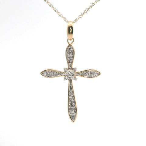 TWO-TONE DIAMOND CLUSTER CROSS NECKLACE 165-00442