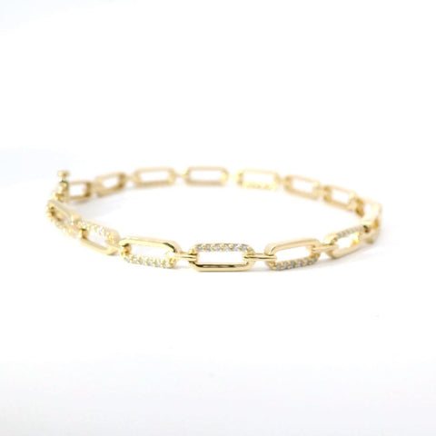 14K Yellow Gold Paperclip Diamond Tennis Bracelet